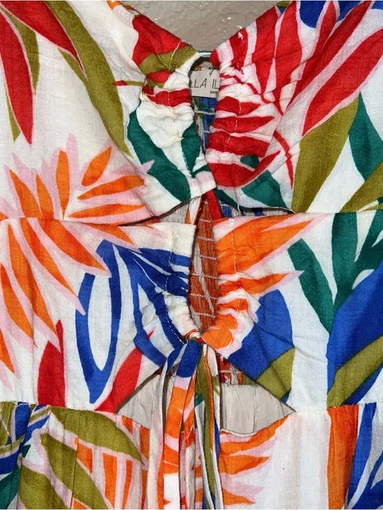 Illa Illa Tropical Leaf Print Spaghetti Strap Mini Sundress Sz S - Picture 3 of 13